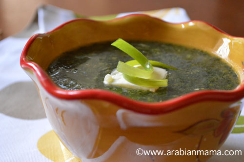 A close up of a bowl of Mulukhia