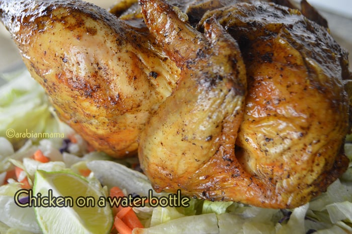 A close up of a plate of food, with Chicken and lettuce