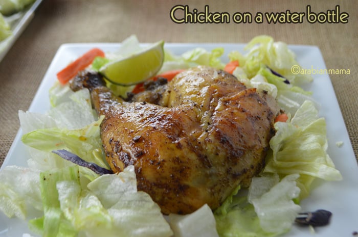 A close up of a plate of food, with Chicken and lettuce