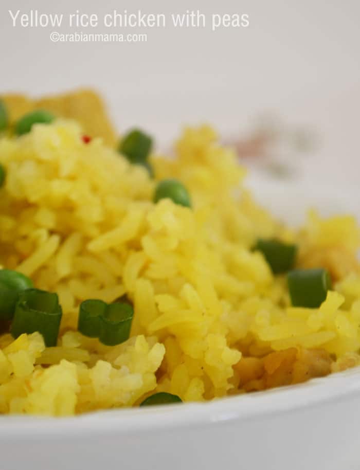 Yellow rice chicken with peas mom's recipe Amira's Pantry