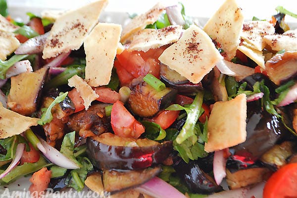 Eggplant salad on a white dish