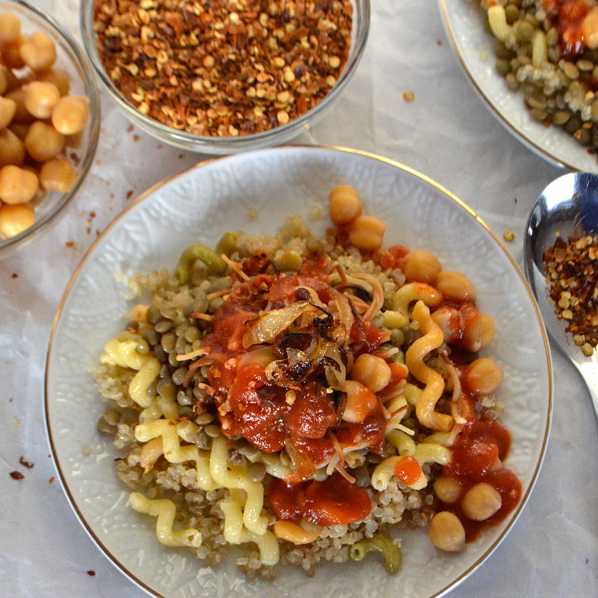 Healthier koshari with quinoa - Amira's Pantry