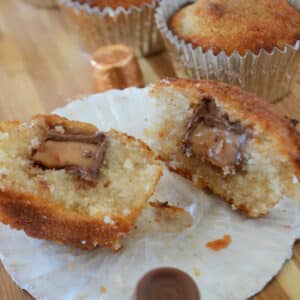 Basbousa cupcake stuffed with rolo chocolate.