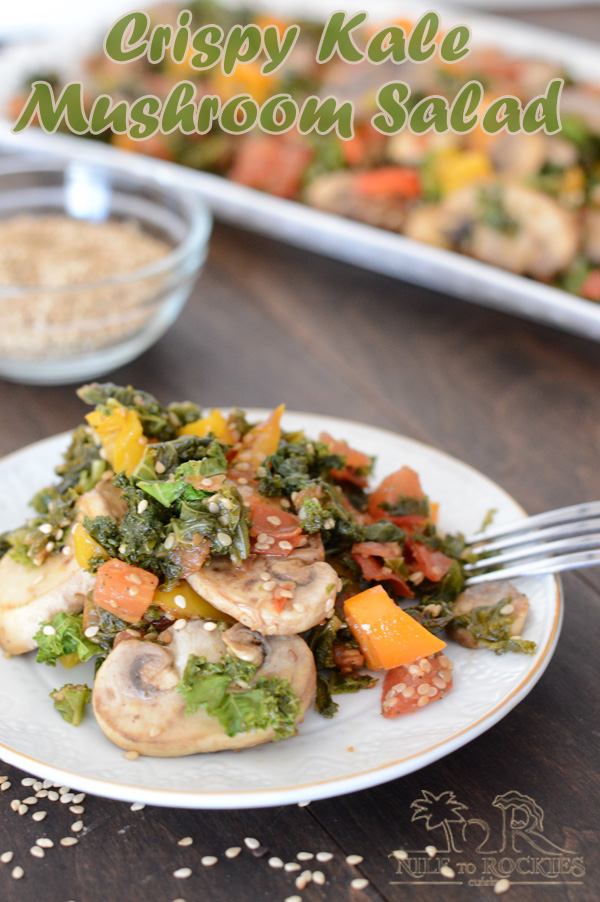 A plate of food on a table, with Kale and Mushroom