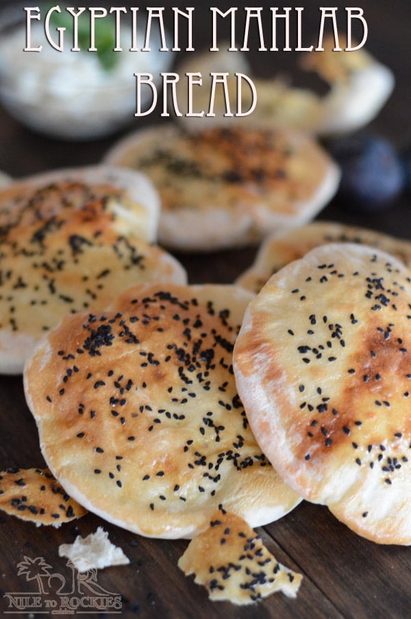 A close up of a Egyptian bread on a plate with black seeds