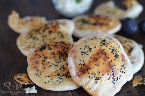 A close up of food, with Bread and black seeds