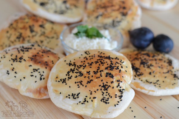 A close up of food, with Bread and black seeds