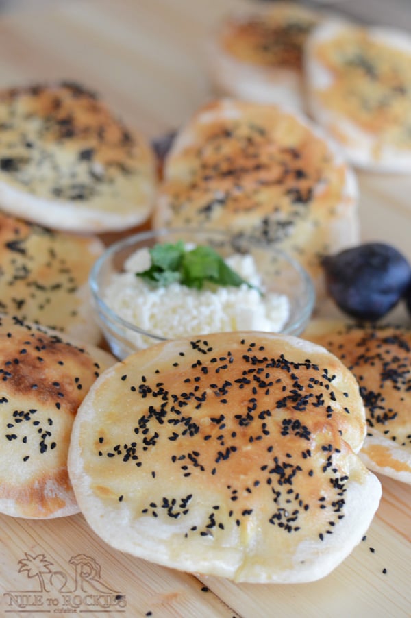 A close up of food, with Bread and black seeds