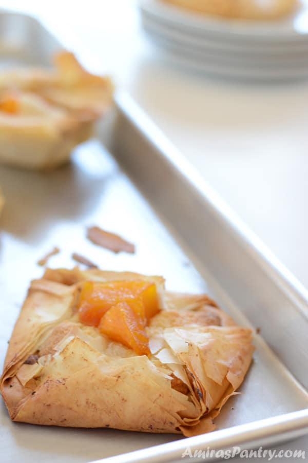 Egg-less Pumpkin frangipane tart on a baking sheet