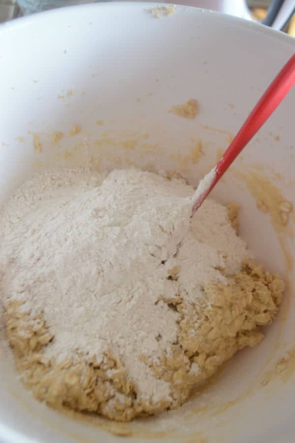 A photo showing a bowl of mixture and dough