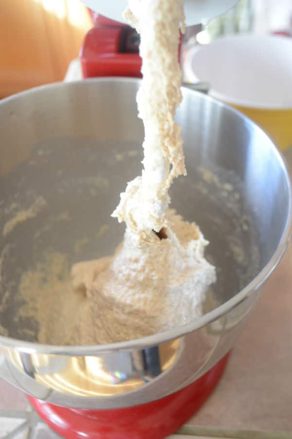 A metal bowl showing a dough formed