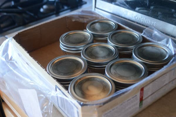 A box with empty glass containers