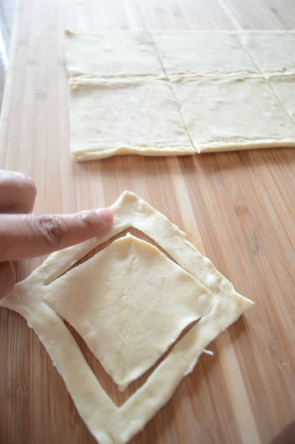 A cut dough on a wooden table