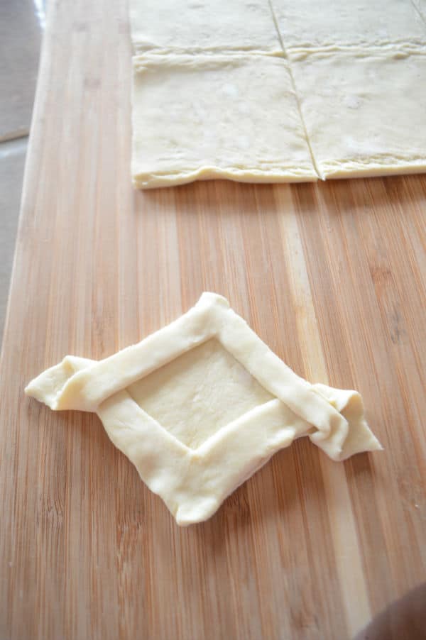 A cut dough on a wooden table