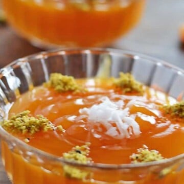A glass cup with Apricot pudding