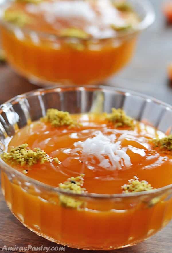 A glass cup with Apricot pudding