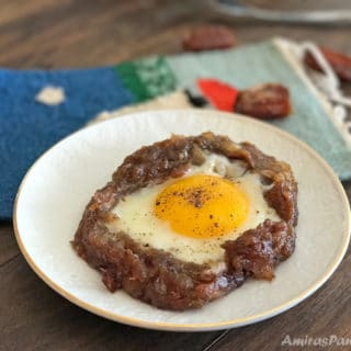 A plate of food, with Egg and date paste