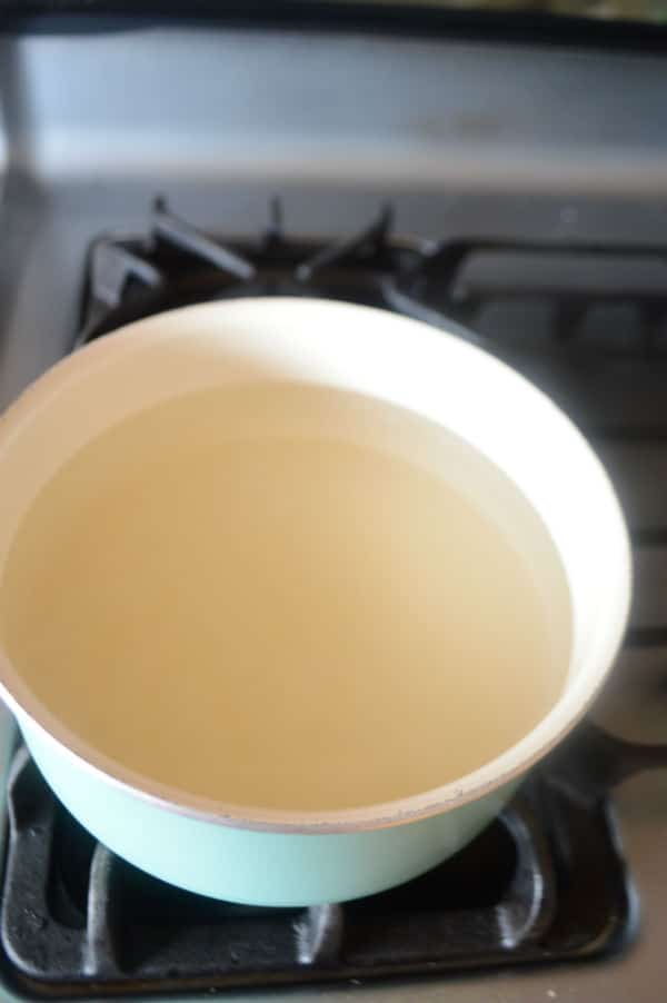 A pan of water on stove