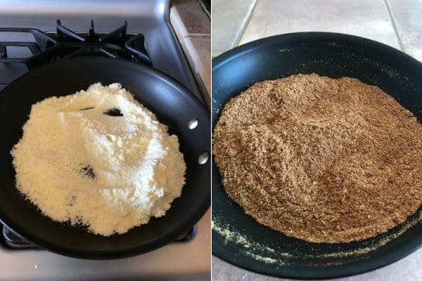 A pan of food on a stove, with mixtures