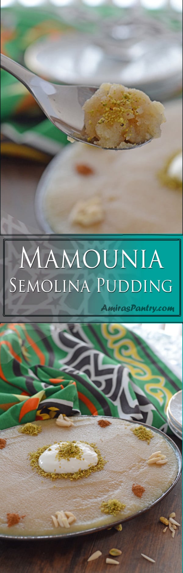 An infograph for Semolina pudding recipe