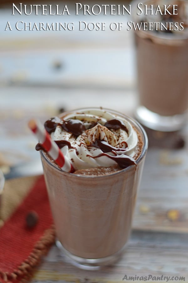 A close up of a drink with Nutella protein shake