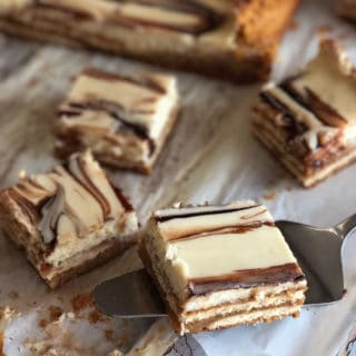 A close up of milk marble dessert on a table