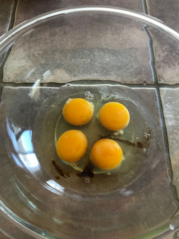 A close up of a bowl with eggs