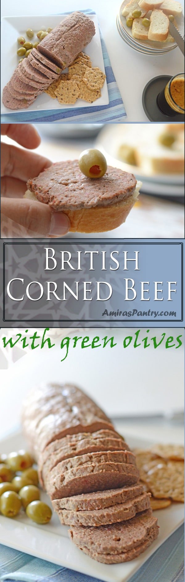 Homemade British corned beef, stuffed with green olives Amira's Pantry