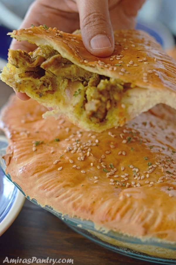 A close up of food, with Shawarma Chicken and bread