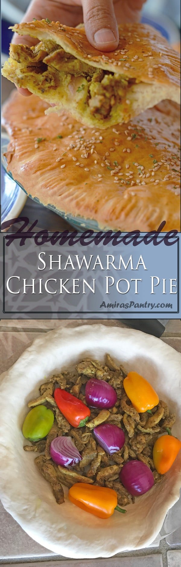 An infograph for Chicken Shawarma Pot pie recipe