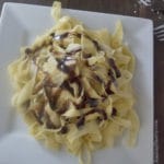 A close up of food, with Fettuccine