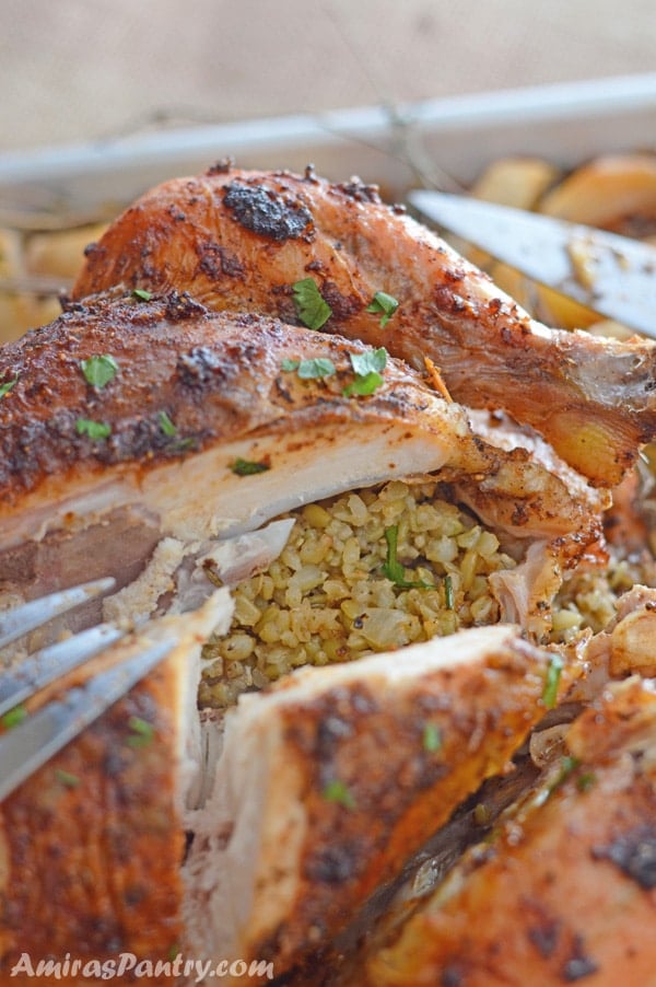 Middle Eastern Chicken Stuffed With Freekeh - Amira's Pantry