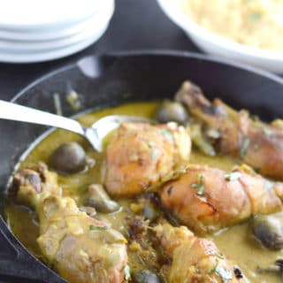 A bowl of tahini chicken stew