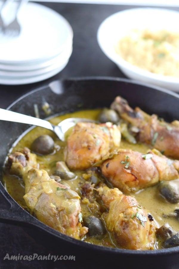 A bowl of tahini chicken stew