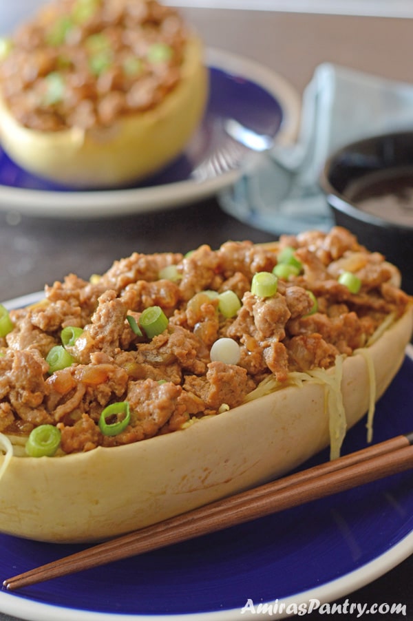 A plate of Spaghetti squash with ground turkey