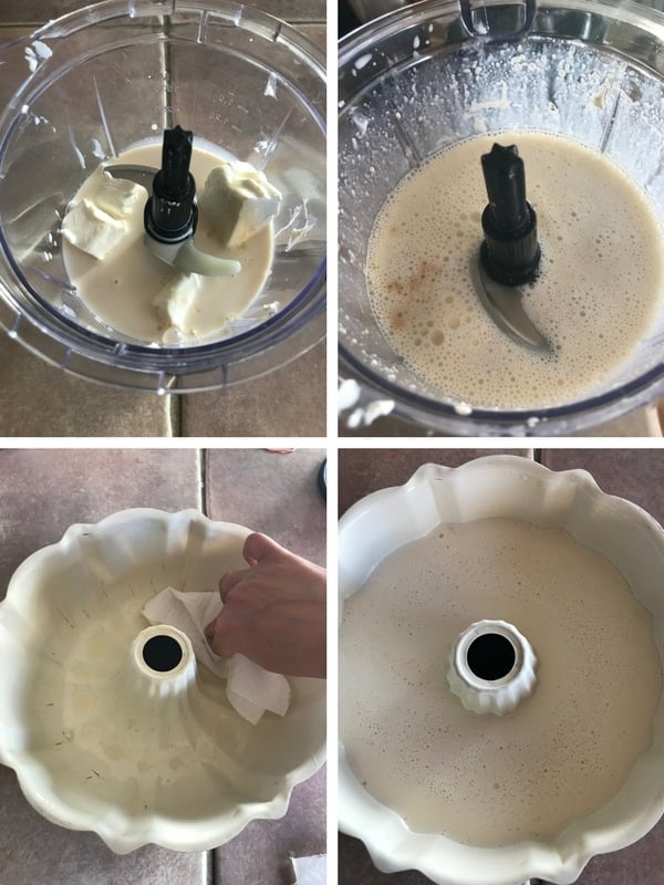 A collage of four images showing how to make jello cream cheese mold.