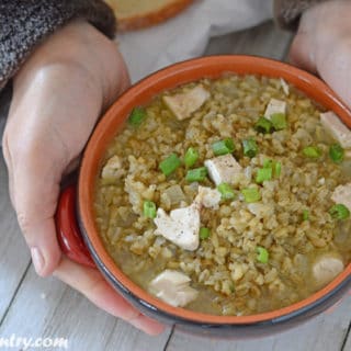 A bowl of food, with Freekeh Soup