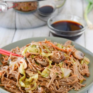 A plate of food, with Buckwheat and Yakisoba