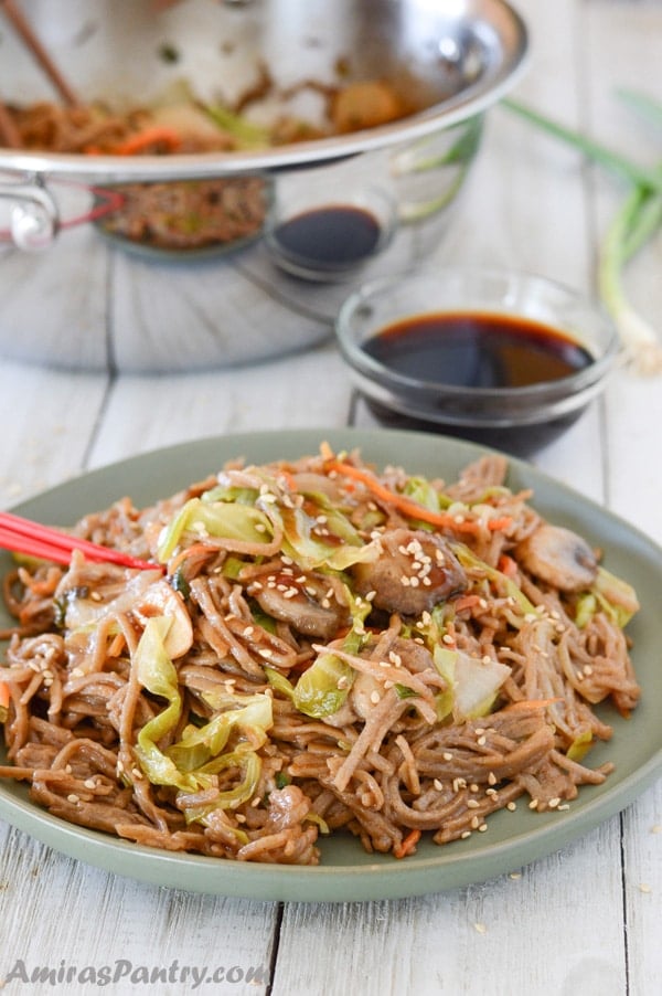 A plate of food, with Buckwheat and Yakisoba