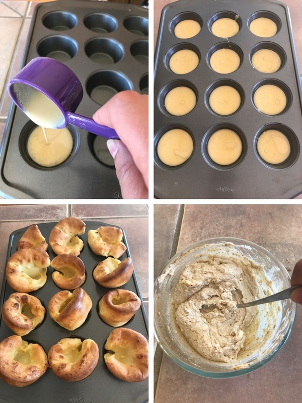 Pouring batter into muffin cups, baking them and making the Labneh mix.