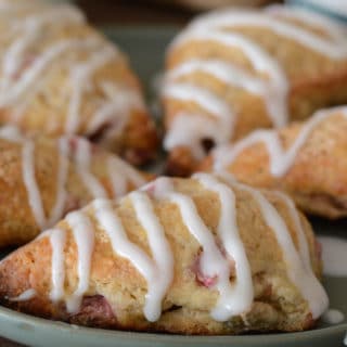 A close up of a plate of food, with Rhubarb Scones