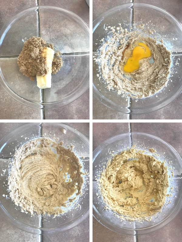 Steps for making fireworks pudding cookies, creaming butter and sugar