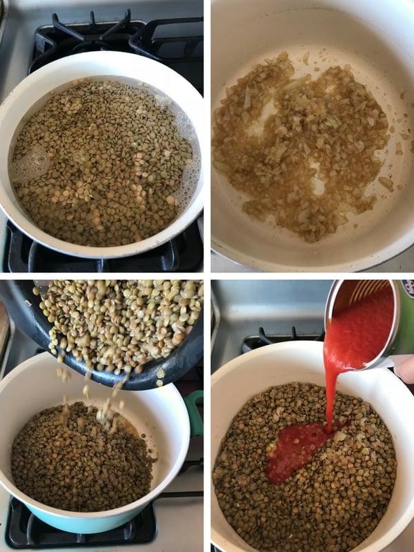 Preparing lentils to make Egyptian Koshay.
