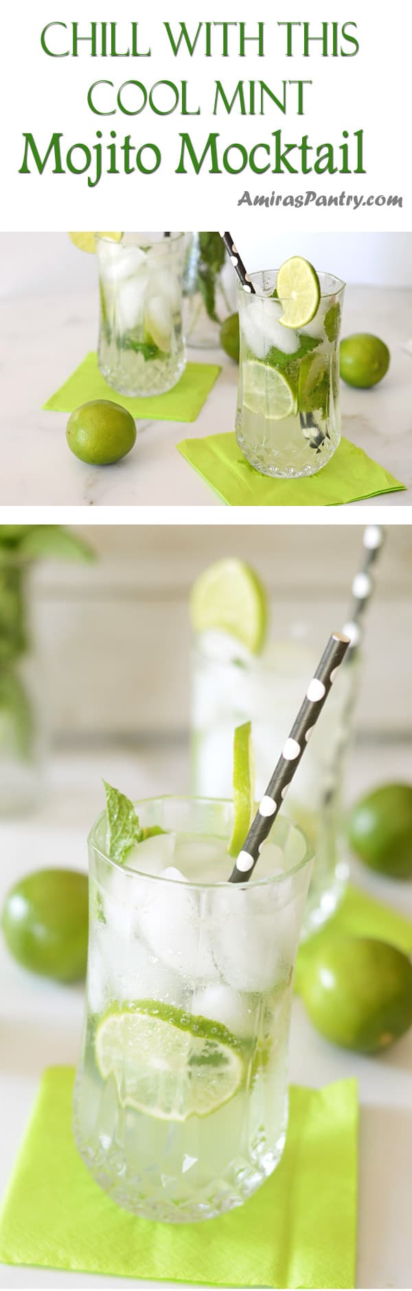 A photo showing a glass with mint mojito and lemons