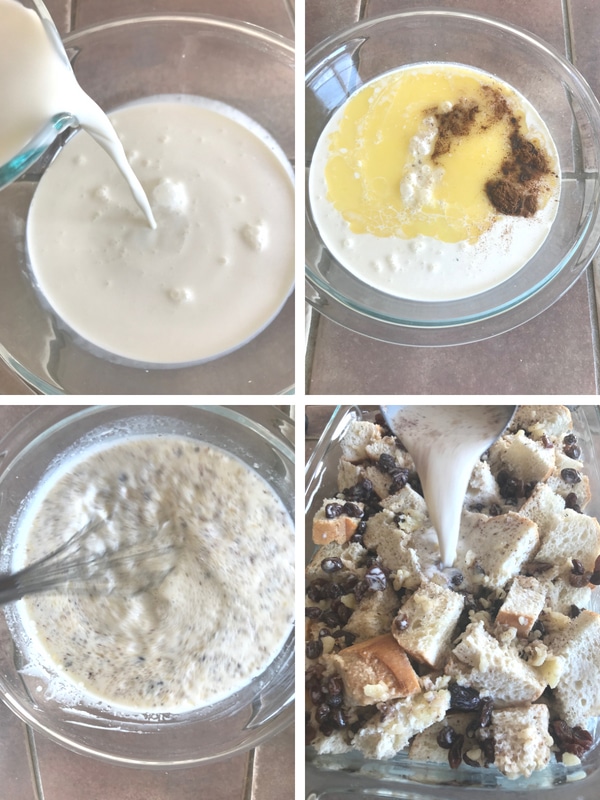 Step by step photos for making bread pudding