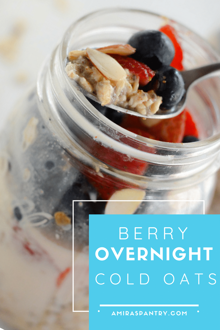 A jar with berry overnight cold oats with another one in the back