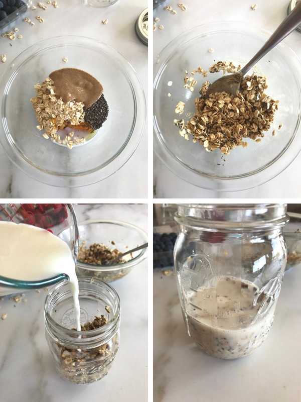 Steps for making berry overnight cold oats.