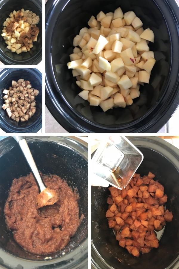 Steps of making slow cooker apple butter.