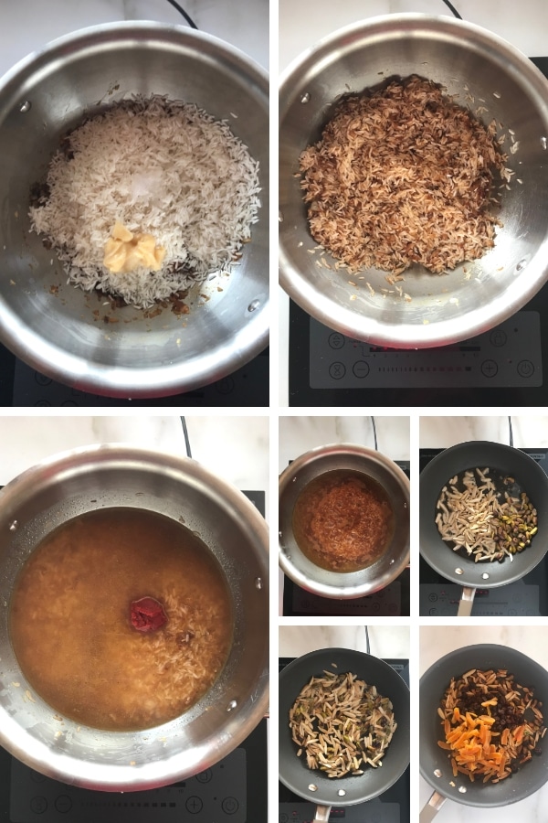 Step by step photos for making rice pilaf recipe