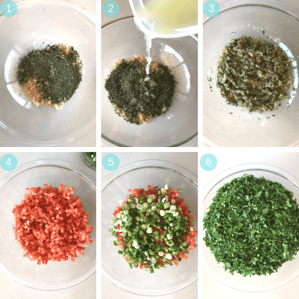 Step by step photos for making tabbouleh